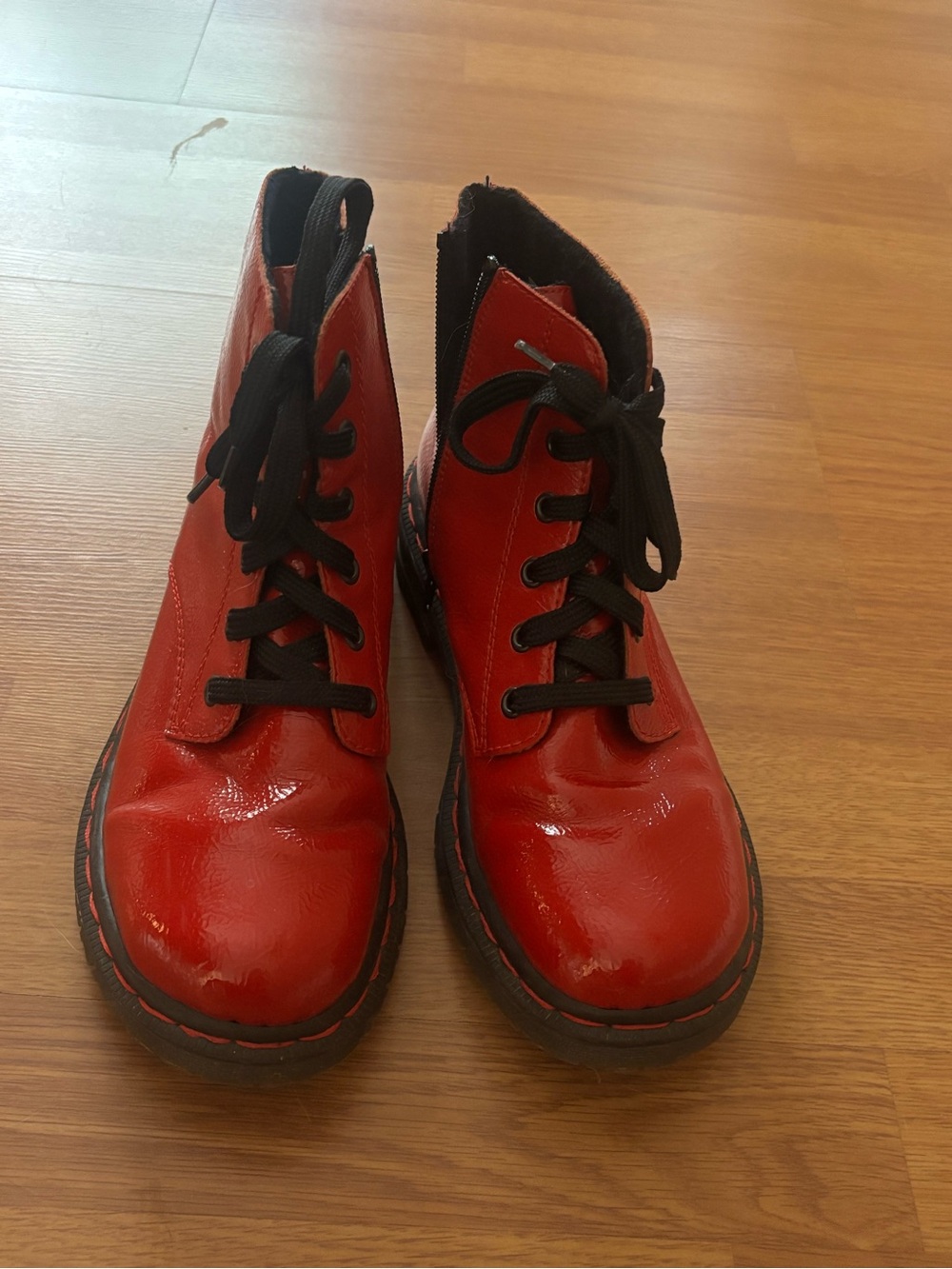 Rieker Women’s Red and Black Patent Lace-Up Boots with side zipper size 40